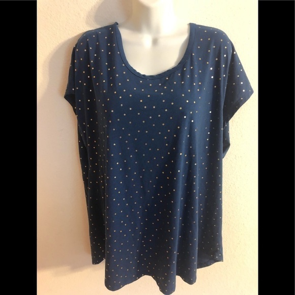 Lane Bryant Blue Foil Tee Strappy Back SS Size 24 Casual Fall - Picture 1 of 6